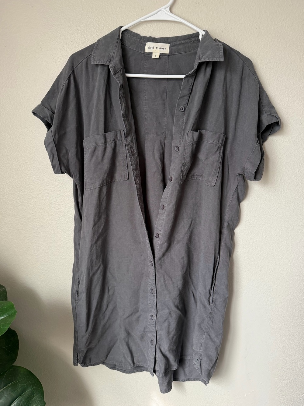 Cloth & Stone Dress Women's Small Button Up Collared Pocket Short Sleeve S